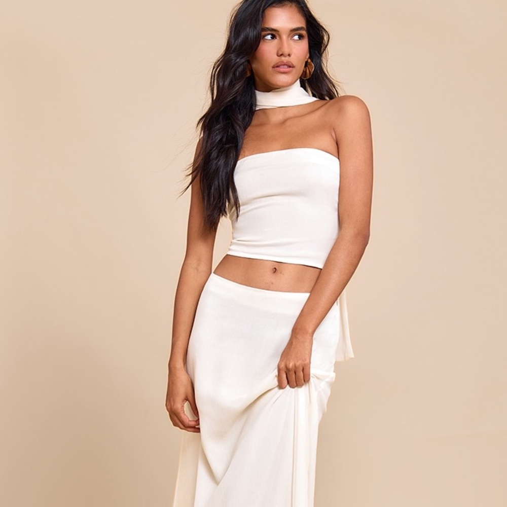 Elegant Cream Maxi Skirt & Top Set